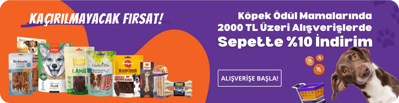 Köpek Ödül Mamalarında 2000 TL Üzeri Alışverişlerde Sepette %10 İndirim