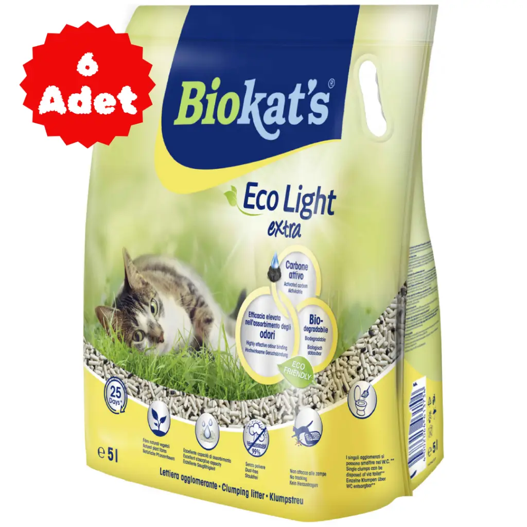 Biokat's Eco Light Extra Aktif Karbonlu Pelet Kedi Kumu 5 Litre 6 Adet
