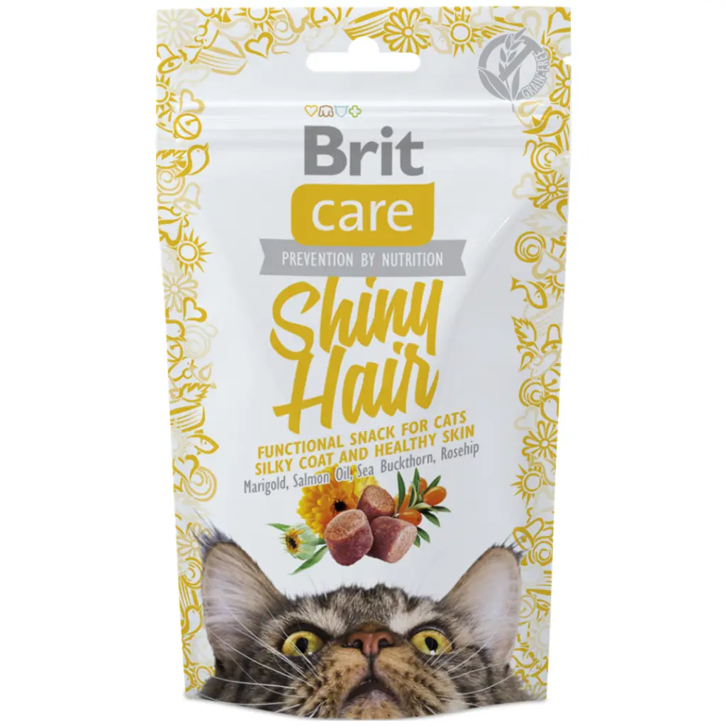 Brit Care Snack Shiny Hair Parlak Tüyler ve Sağlıklı Cilt İçin Tahılsız Kedi Ödülü 50 Gr