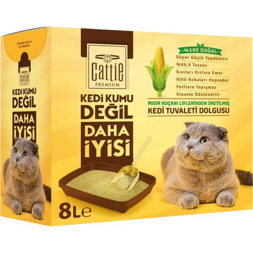 Cattie Süper Topaklanan Mısır Koçanı Liflerinden Üretilmiş Yeni Nesil Kedi Kumu 8 Litre