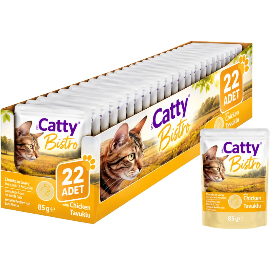 Catty Sos İçinde Et Parçacıklı Tavuklu Yetişkin Kedi Yaş Maması 85 Gr 22 Adet