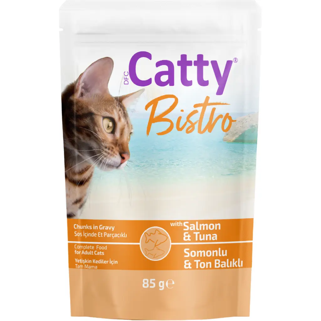 Catty Sos İçinde Somonlu & Ton Balıklı Yetişkin Kedi Yaş Maması 85 Gr