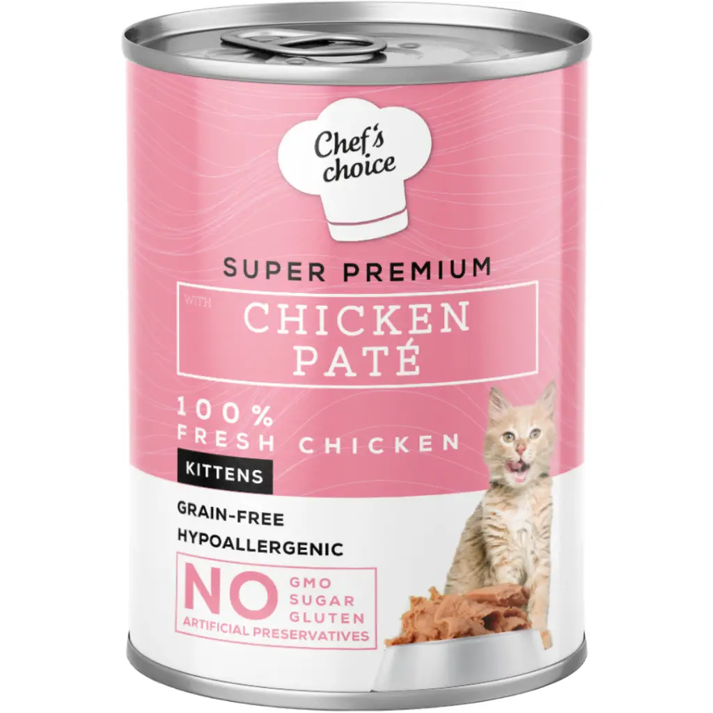 Chef's Choice Tahılsız Hipoalerjenik Kitten Tavuk Etli Yavru Kedi Konservesi Pate 400 Gr