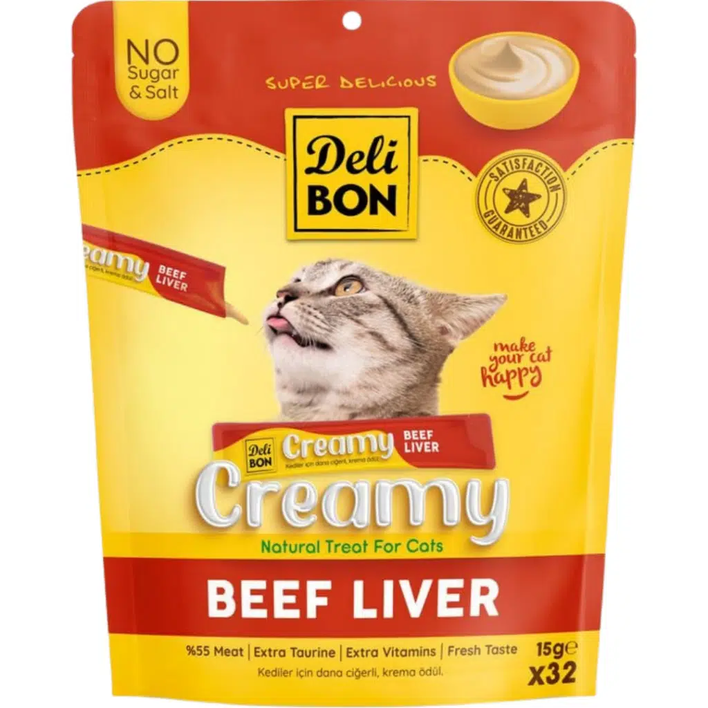 Delibon Creamy Beef Liver Dana Ciğerli Sıvı Kedi Ödülü 32x15 Gr