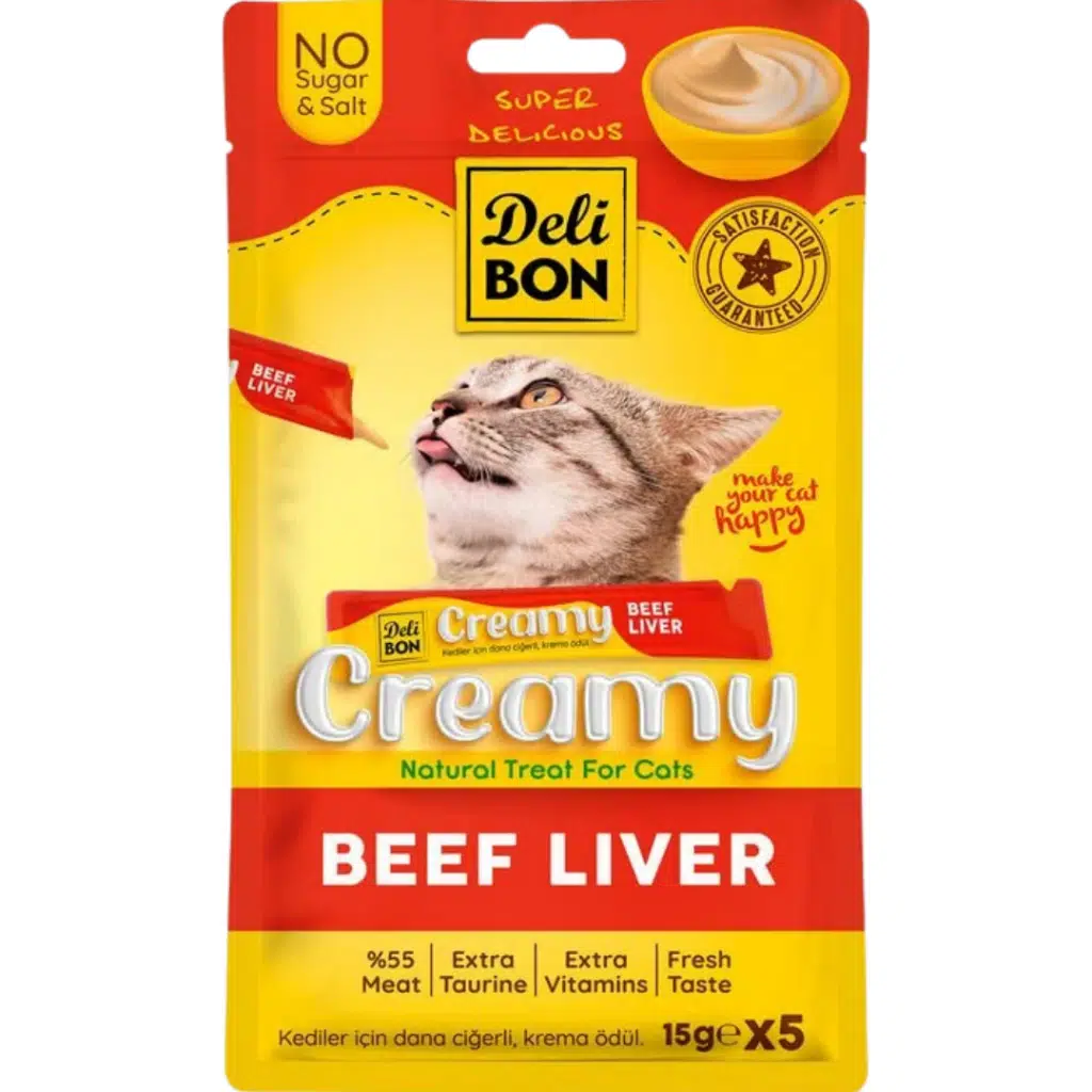 Delibon Creamy Beef Liver Dana Ciğerli Sıvı Kedi Ödülü 5x15 Gr