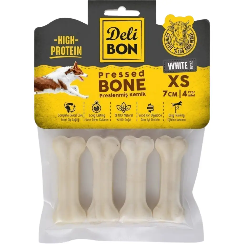 Delibon Pressed Bone Beyaz Kemik Köpek Ödülü 7 Cm 4 Lü Paket