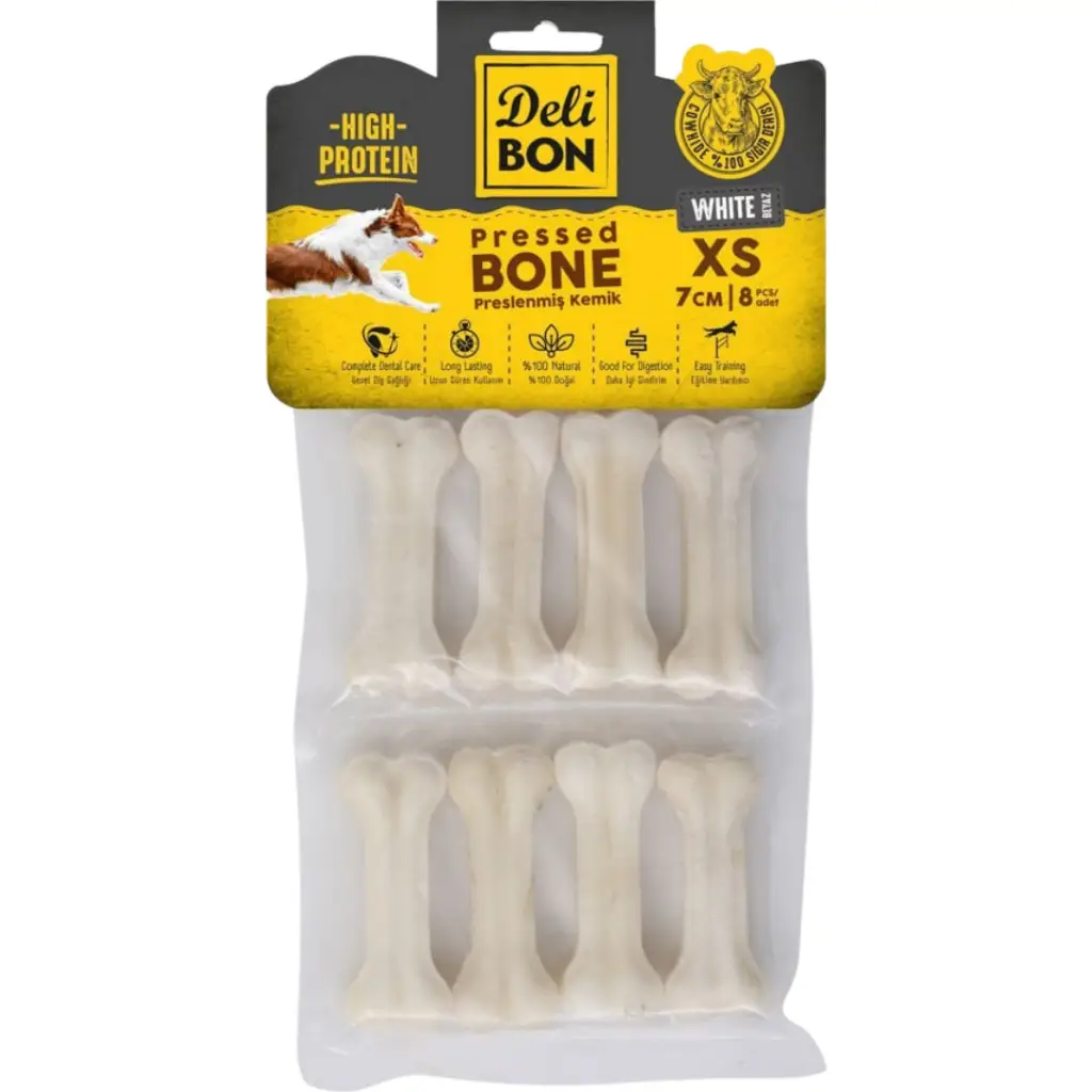 Delibon Pressed Bone Beyaz Kemik Köpek Ödülü 7 Cm 8 Li Paket