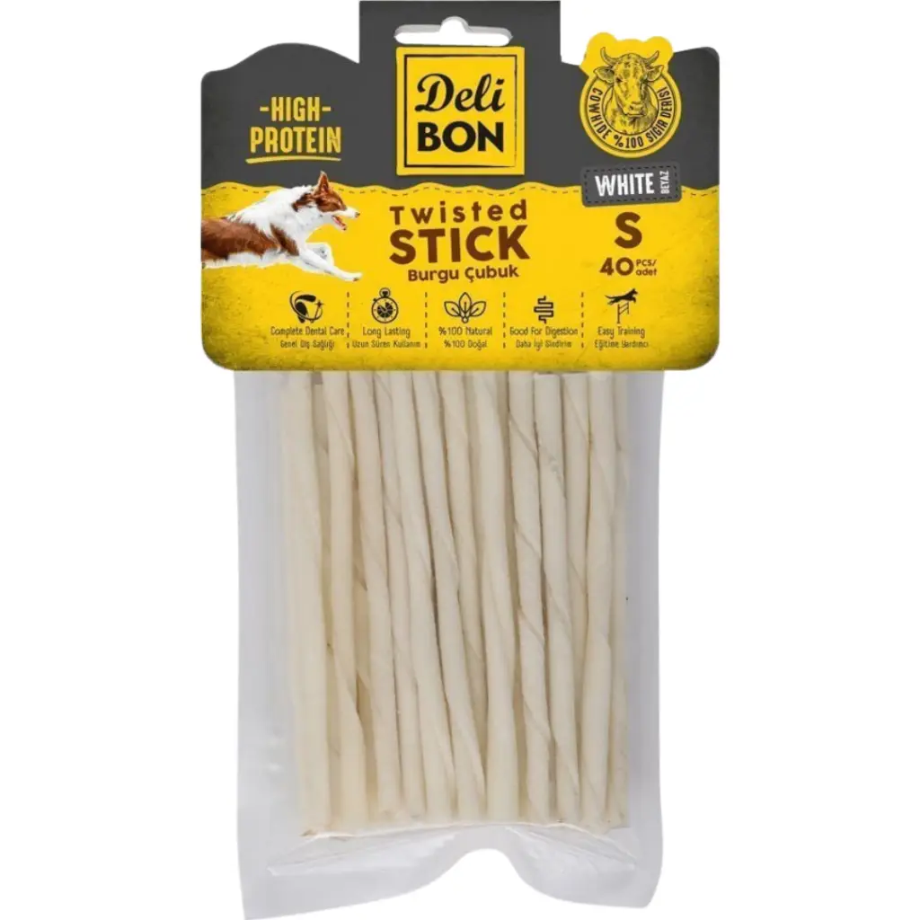 Delibon Twisted Stick Beyaz İnce Burgu Çubuk Köpek Ödülü 40 Lı Paket