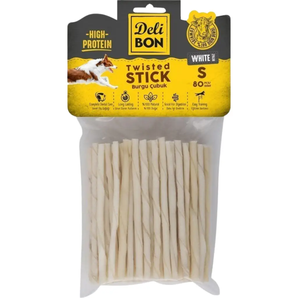 Delibon Twisted Stick Beyaz İnce Burgu Çubuk Köpek Ödülü 80 Li Paket