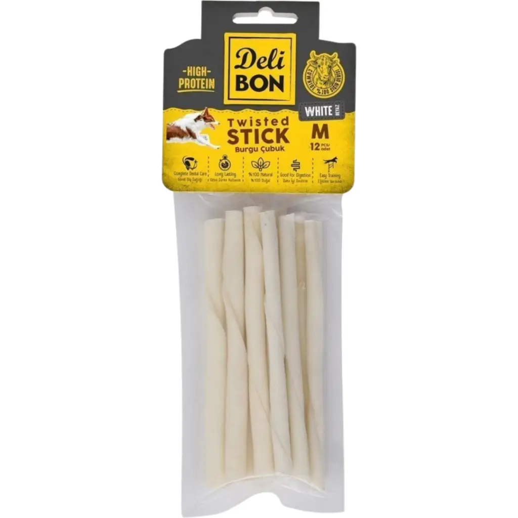 Delibon Twisted Stick Beyaz Kalın Burgu Çubuk Köpek Ödülü 12 Li Paket
