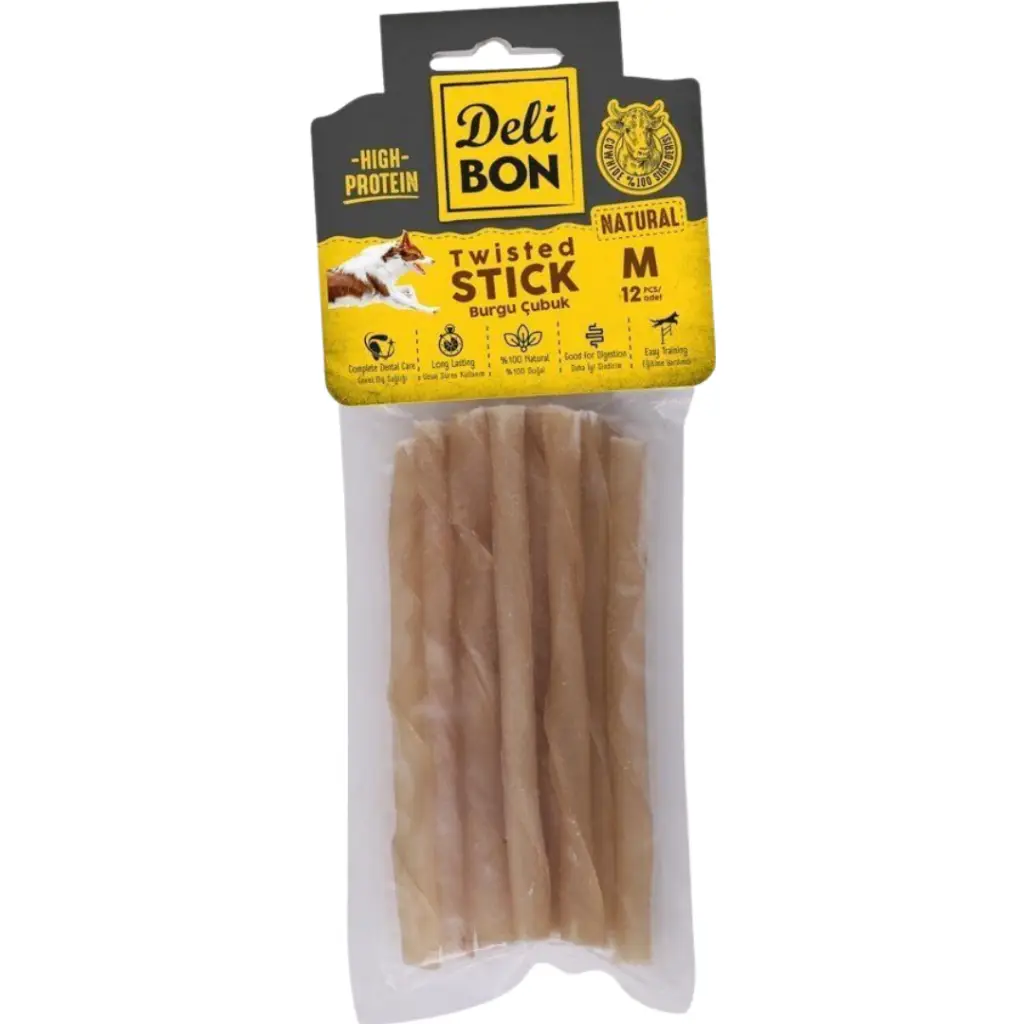 Delibon Twisted Stick Natural Kalın Burgu Çubuk Köpek Ödülü 12 Li Paket