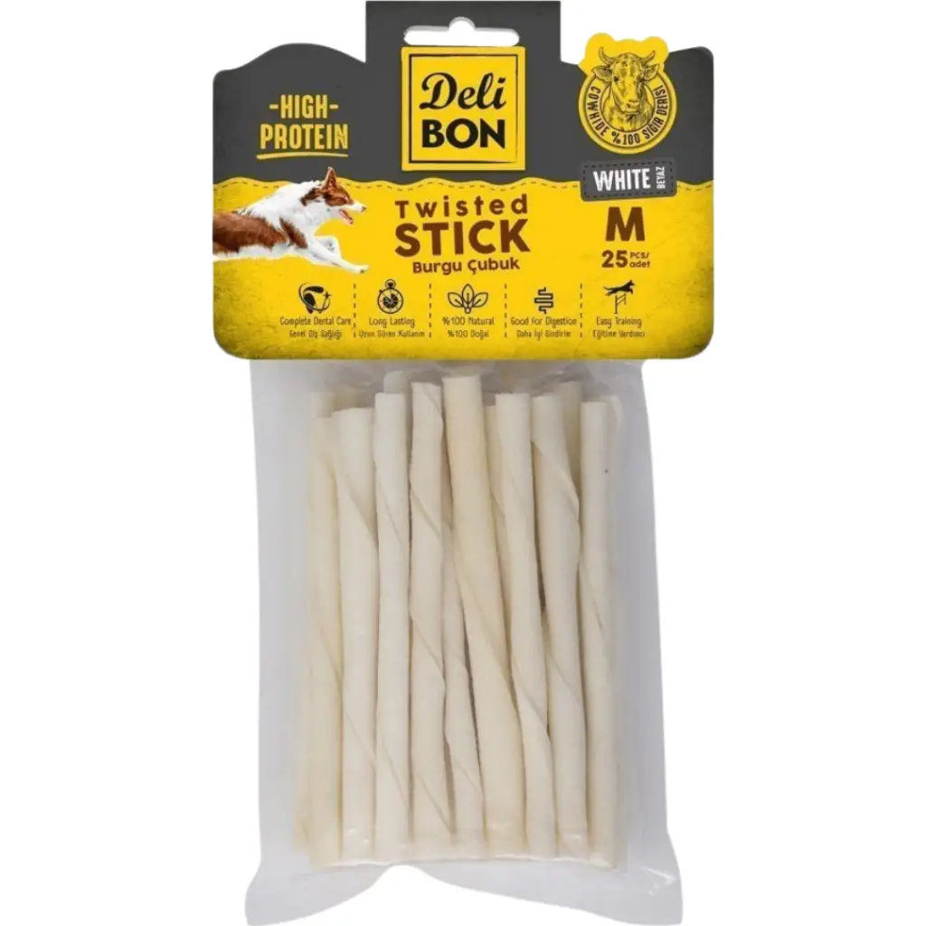 Delibon Twisted Stick Beyaz Kalın Burgu Çubuk Köpek Ödülü 25 Li Paket