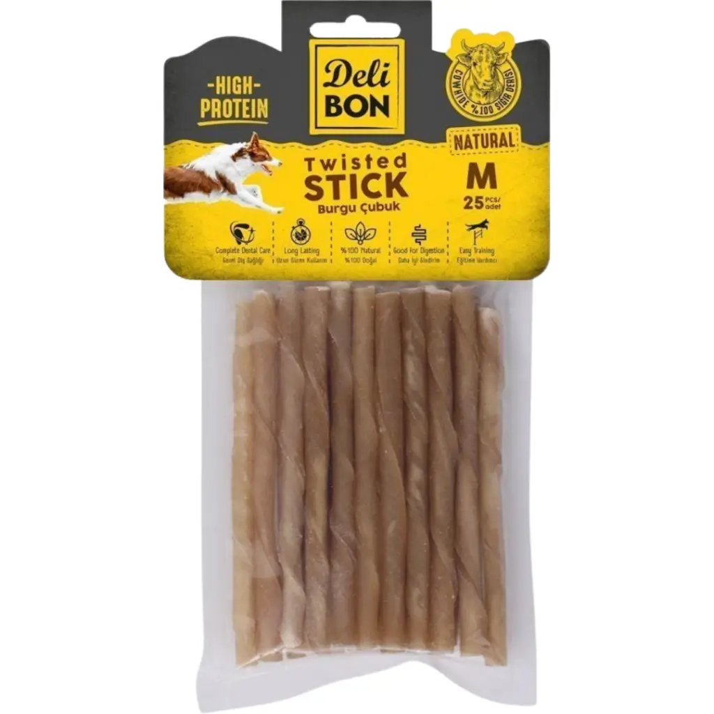 Delibon Twisted Stick Natural Kalın Burgu Çubuk Köpek Ödülü 25 Li Paket