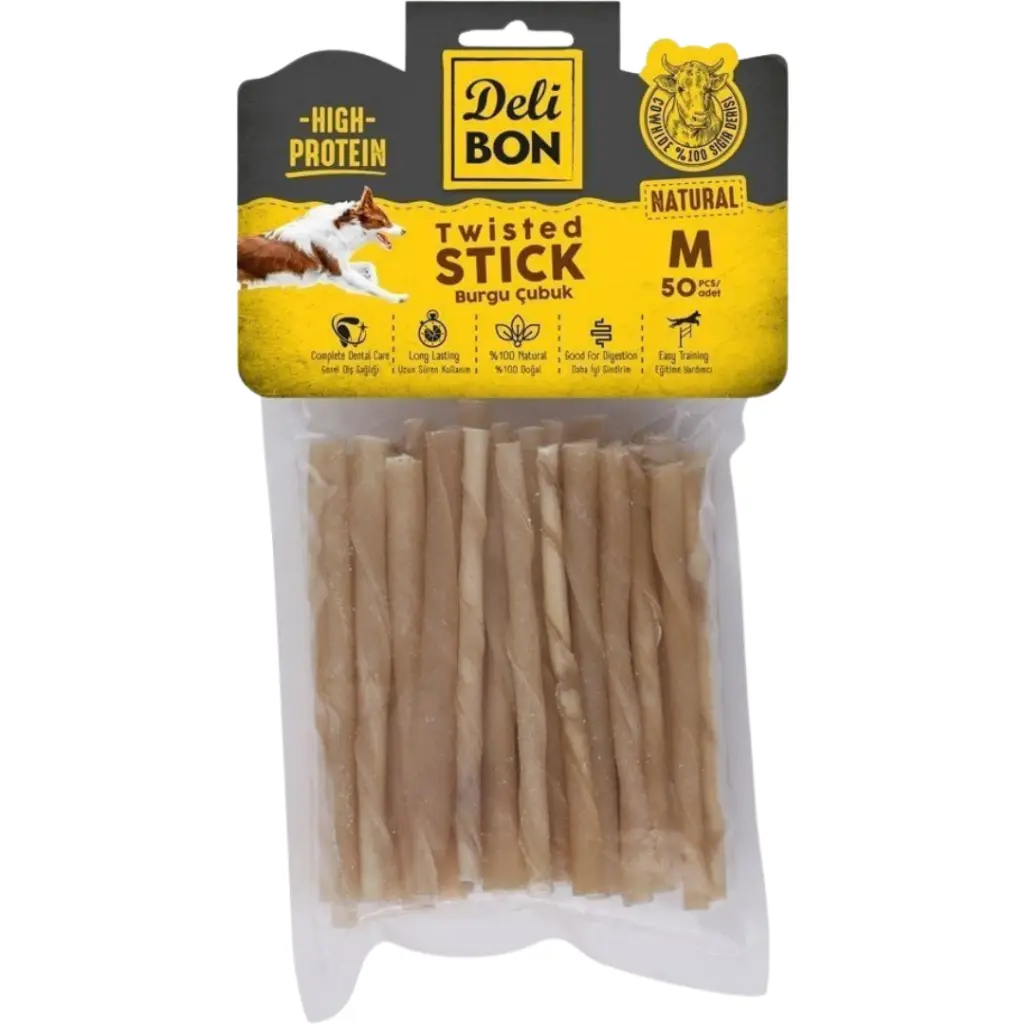 Delibon Twisted Stick Natural Kalın Burgu Çubuk Köpek Ödülü 50 Li Paket