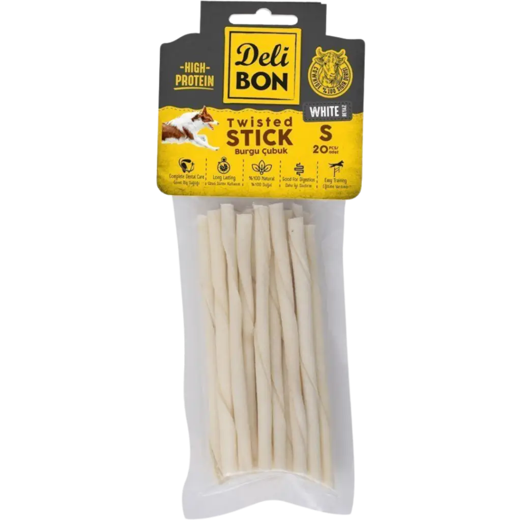 Delibon Twisted Stick İnce Beyaz Burgu Çubuk Köpek Ödülü 20 Li Paket
