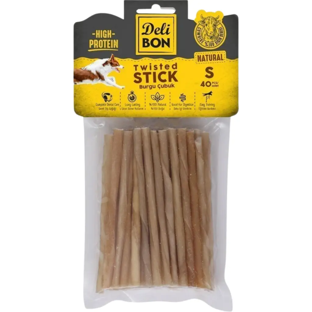 Delibon Twisted Stick Natural İnce Burgu Çubuk Köpek Ödülü 40 Lı Paket