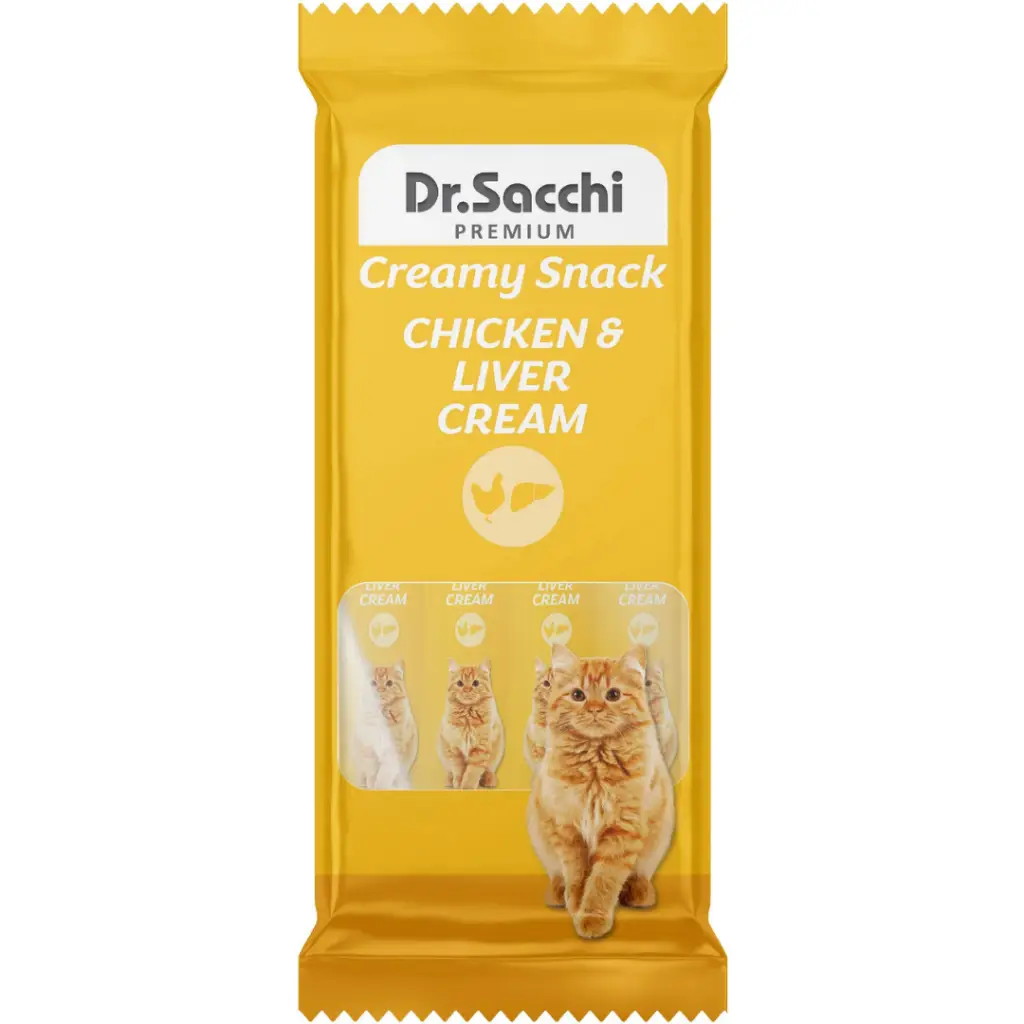 Dr.Sacchi Creamy Tavuklu ve Ciğerli Krema Kedi Ödülü 4x14 Gr