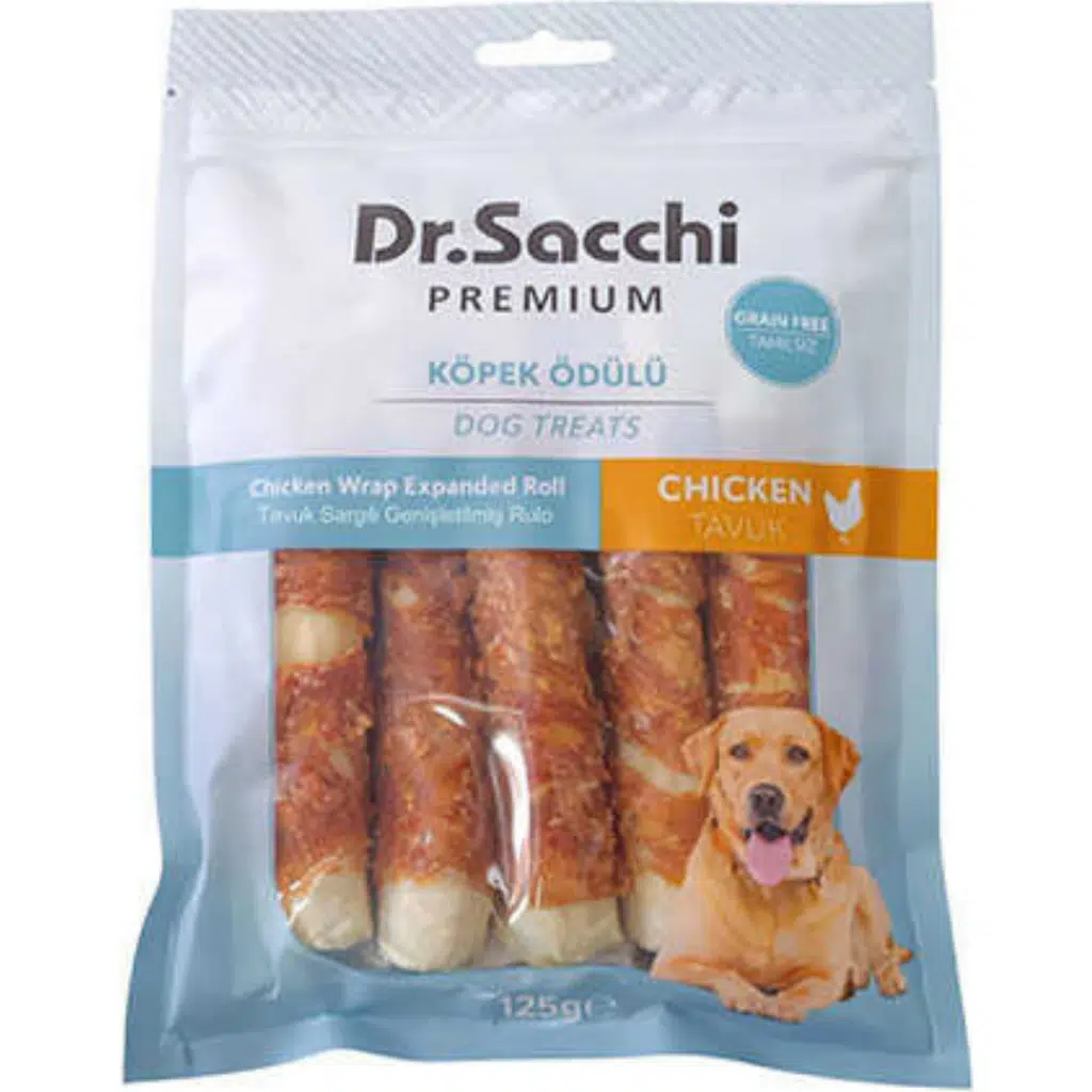 Dr.Sacchi Premium Tavuk Sargılı Rulo Tahılsız Köpek Ödülü 5 Li 125 Gr