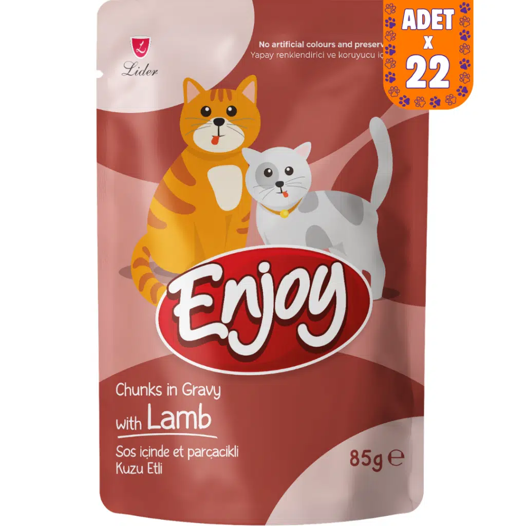 Enjoy Sos İçinde Et Parçacıklı Kuzu Etli Kedi Yaş Maması Pouch 22x85 Gr