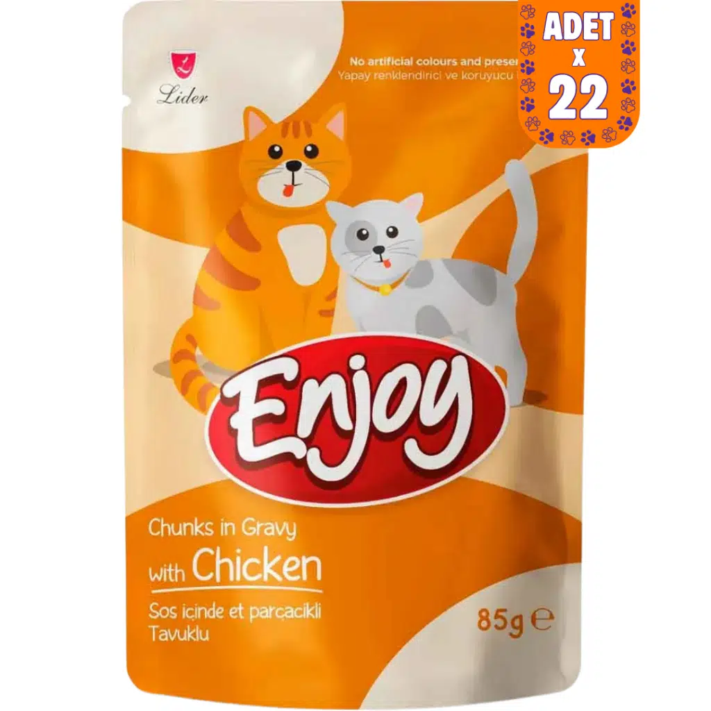 Enjoy Sos İçinde Et Parçacıklı Tavuklu Kedi Yaş Maması Pouch 22x85 Gr