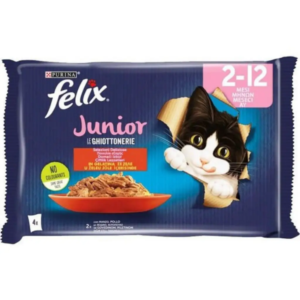 Felix Multipack Junior Sığır Etli ve Tavuklu Yavru Kedi Yaş Maması 4x85 Gr