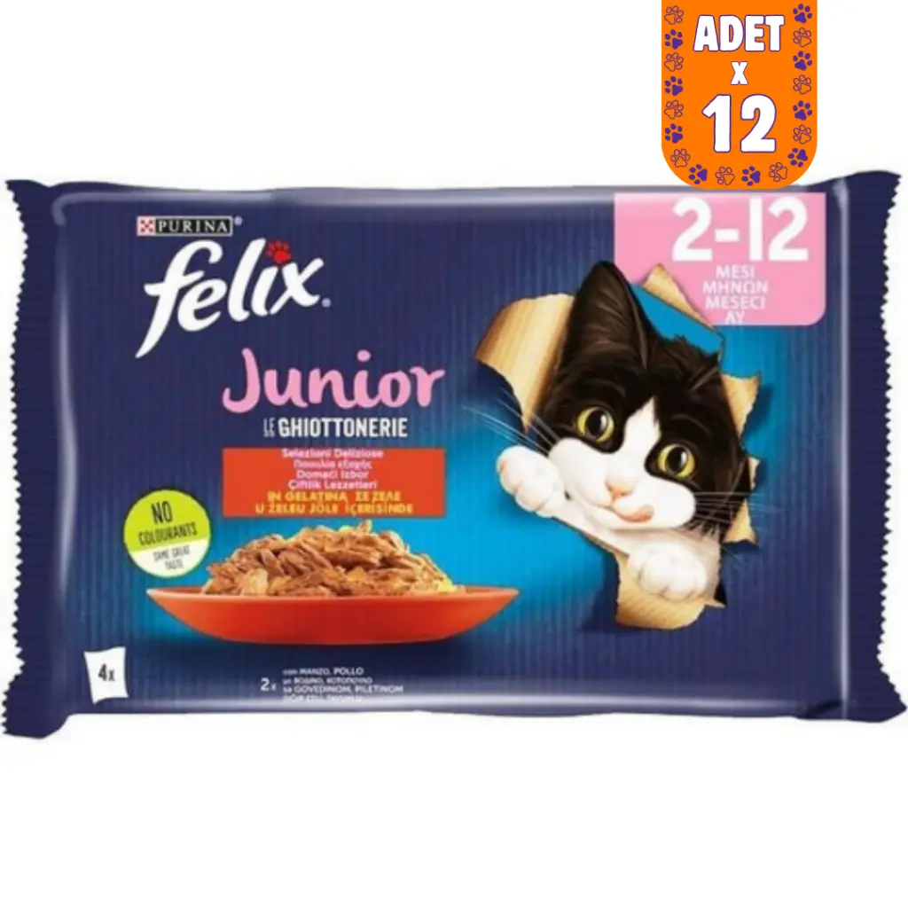 Felix Multipack Junior Sığır Etli ve Tavuklu Yavru Kedi Yaş Maması 4x85 Gr 12 Adet