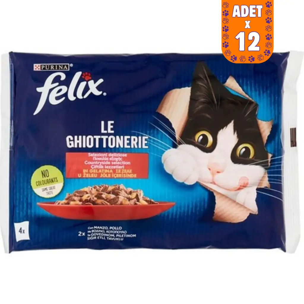 Felix Multipack Sığır Etli ve Tavuklu Yetişkin Kedi Yaş Maması 4x85 Gr 12 Adet