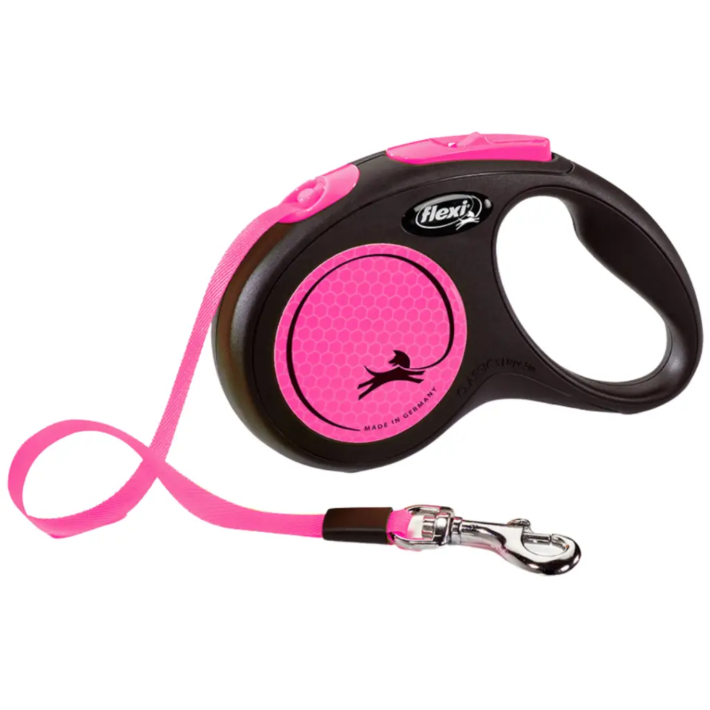Flexi New Neon Otomatik Şerit Gezdirme Kayışı 5 Metre Small Pembe