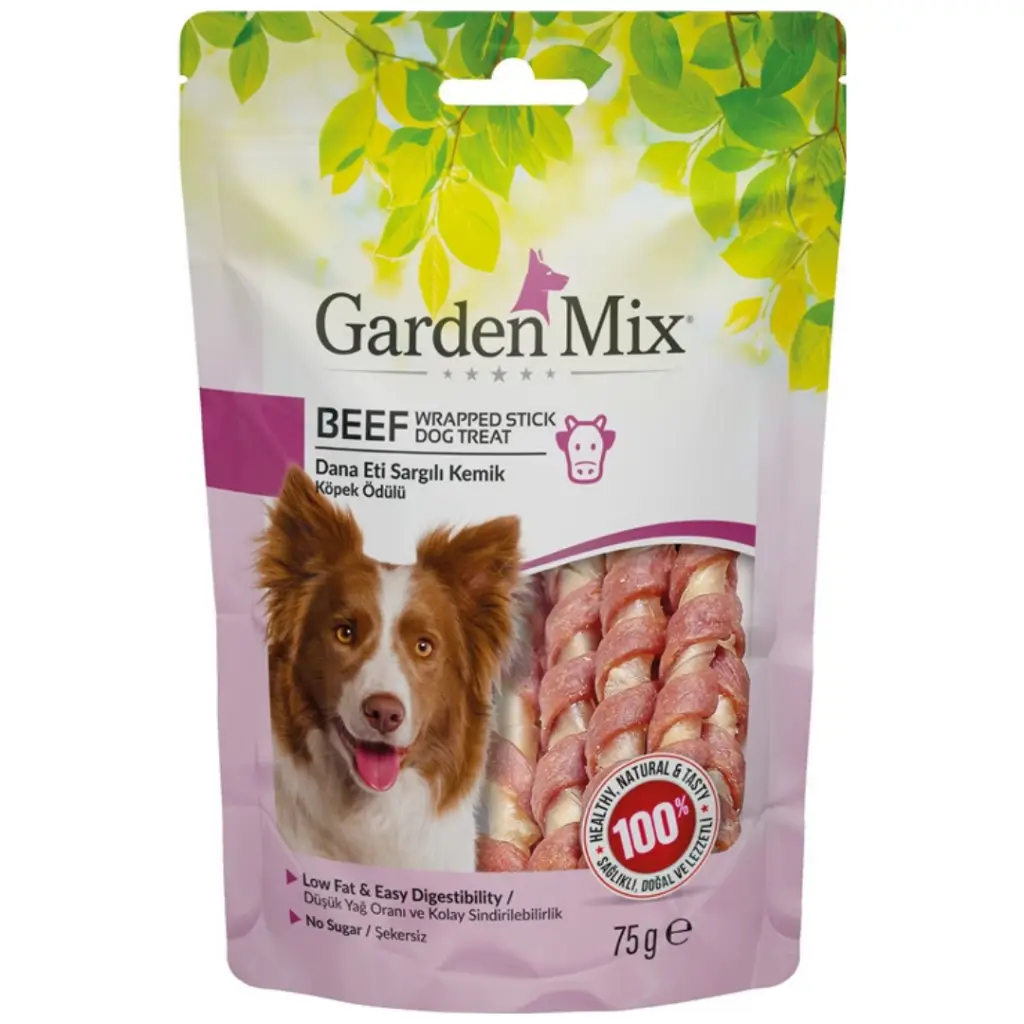 Garden Mix Beef Wrapped Stick Dana Eti Sargılı Kemik Köpek Ödülü 75 Gr