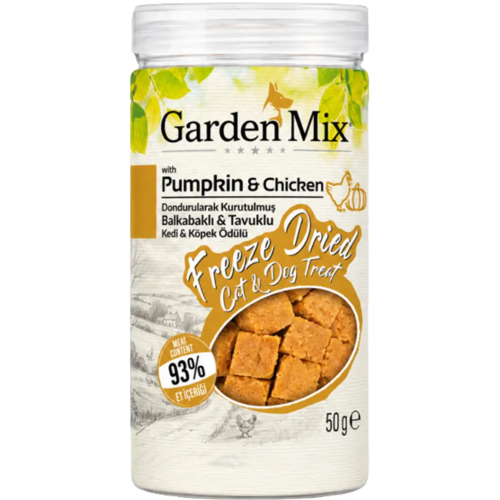 Garden Mix Freeze Dried Dondurularak Kurutulmuş Balkabaklı & Tavuklu Kedi ve Köpek Ödülü 50 Gr