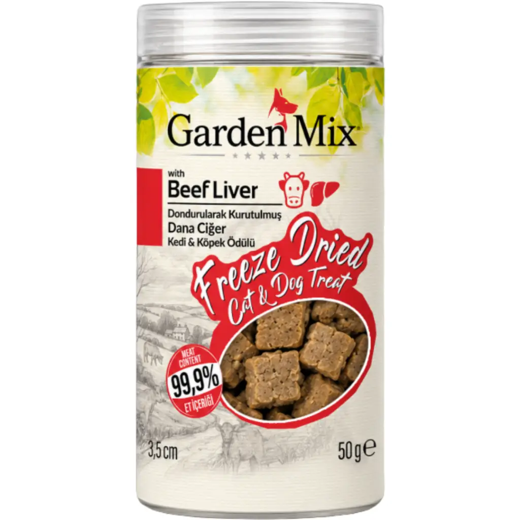 Garden Mix Freeze Dried Dondurularak Kurutulmuş Dana Ciğerli Kedi ve Köpek Ödülü 50 Gr