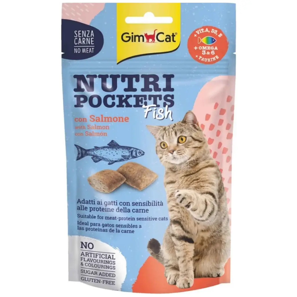 GimCat Nutri Pockets Fish Somonlu Omega 3 & 6 Taurine Kedi Ödülü 60 Gr