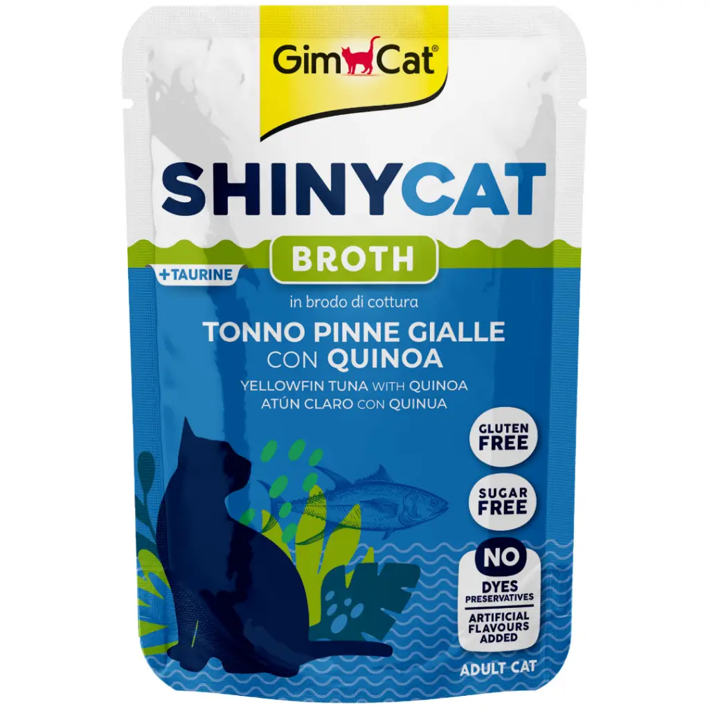 GimCat Shinycat Pouch Sarı Yüzgeçli Ton Balıklı ve Kinoalı Yetişkin Kedi Yaş Maması 70 Gr