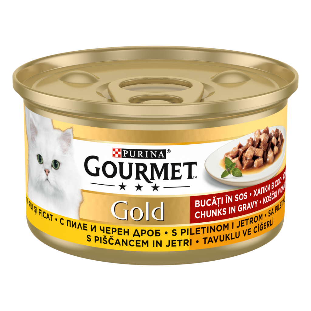 Gourmet Gold Parça Etli ve Soslu Tavuklu ve Ciğerli Kedi Konservesi 85 Gr