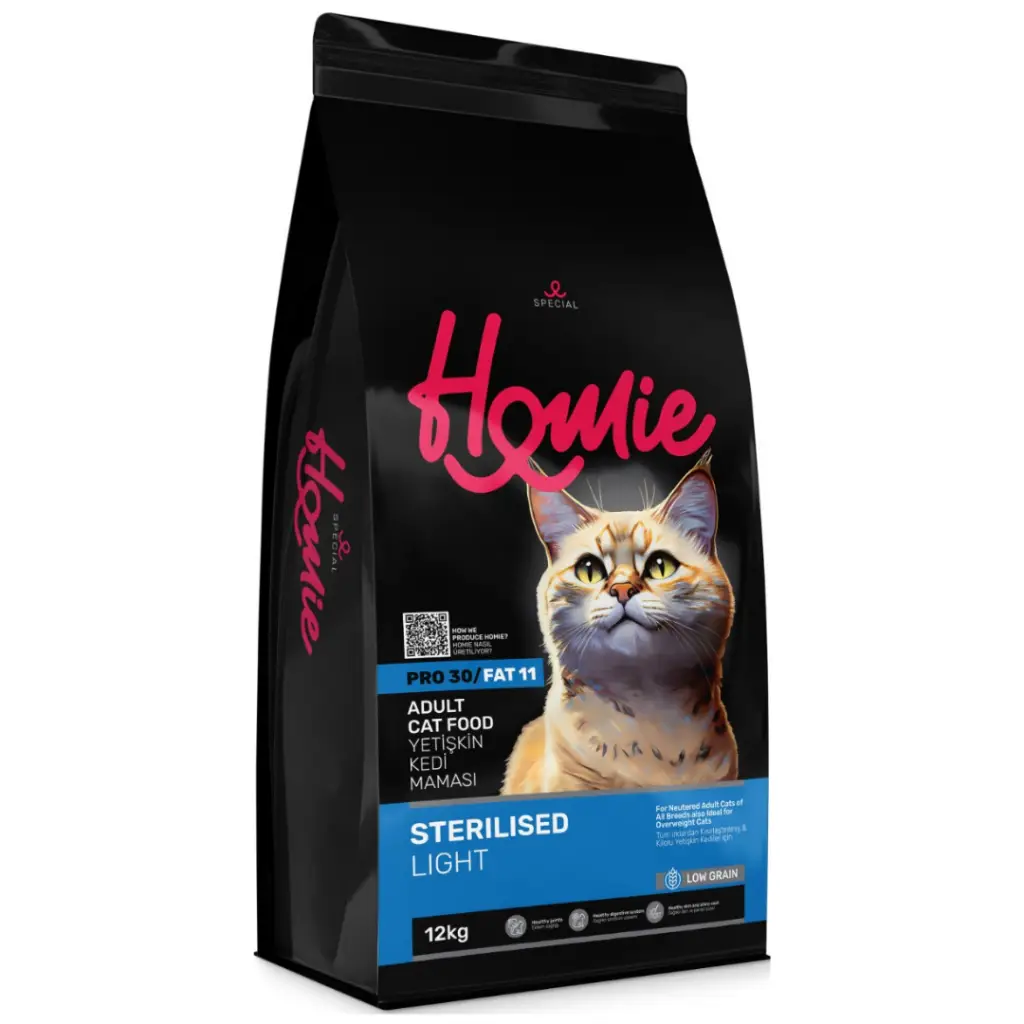 Homie Süper Premium Düşük Tahıllı Sterilised Light Tavuklu Kısırlaştırılmış Kedi Maması 12 Kg