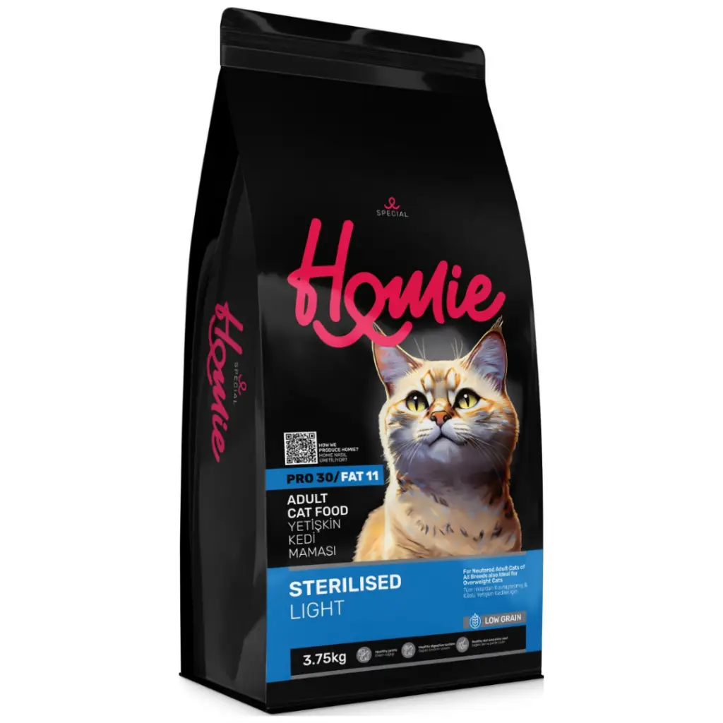 Homie Süper Premium Düşük Tahıllı Sterilised Light Tavuklu Kısırlaştırılmış Kedi Maması 3.75 Kg