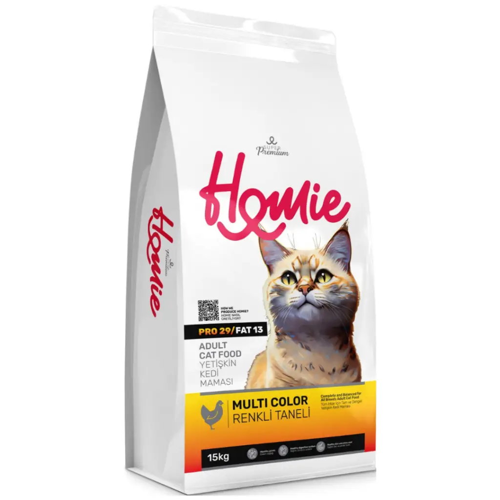 Homie Süper Premium Multi Color Renkli Taneli Tavuklu Yetişkin Kedi Maması 15 Kg