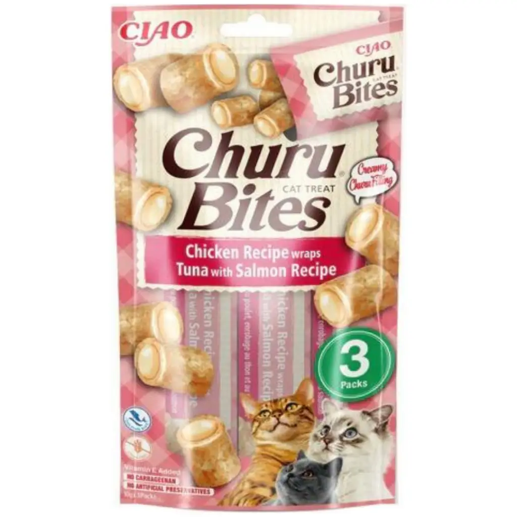 inaba Ciao Churu Bites Tavuk Sargılı Ton Balıklı ve Somonlu Kedi Ödülü 3x10 Gr