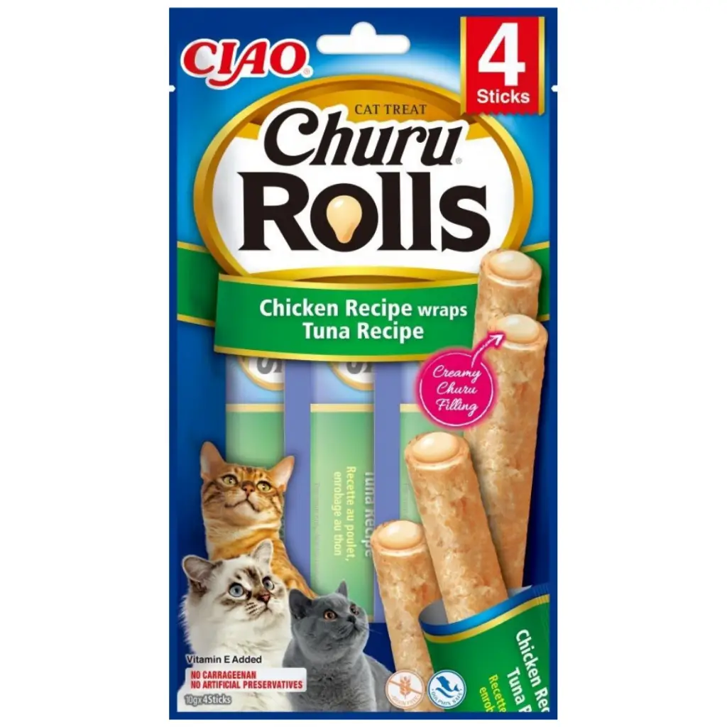 inaba Ciao Churu Rolls Tavuk Sargılı ve Ton Balıklı Kedi Ödülü 4x10 Gr