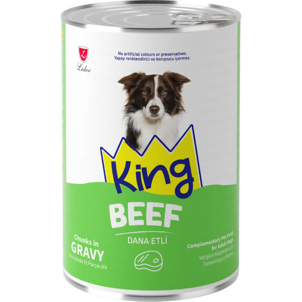 King Sos İçinde Et Parçacıklı Dana Etli Yetişkin Köpek Konservesi 400 Gr