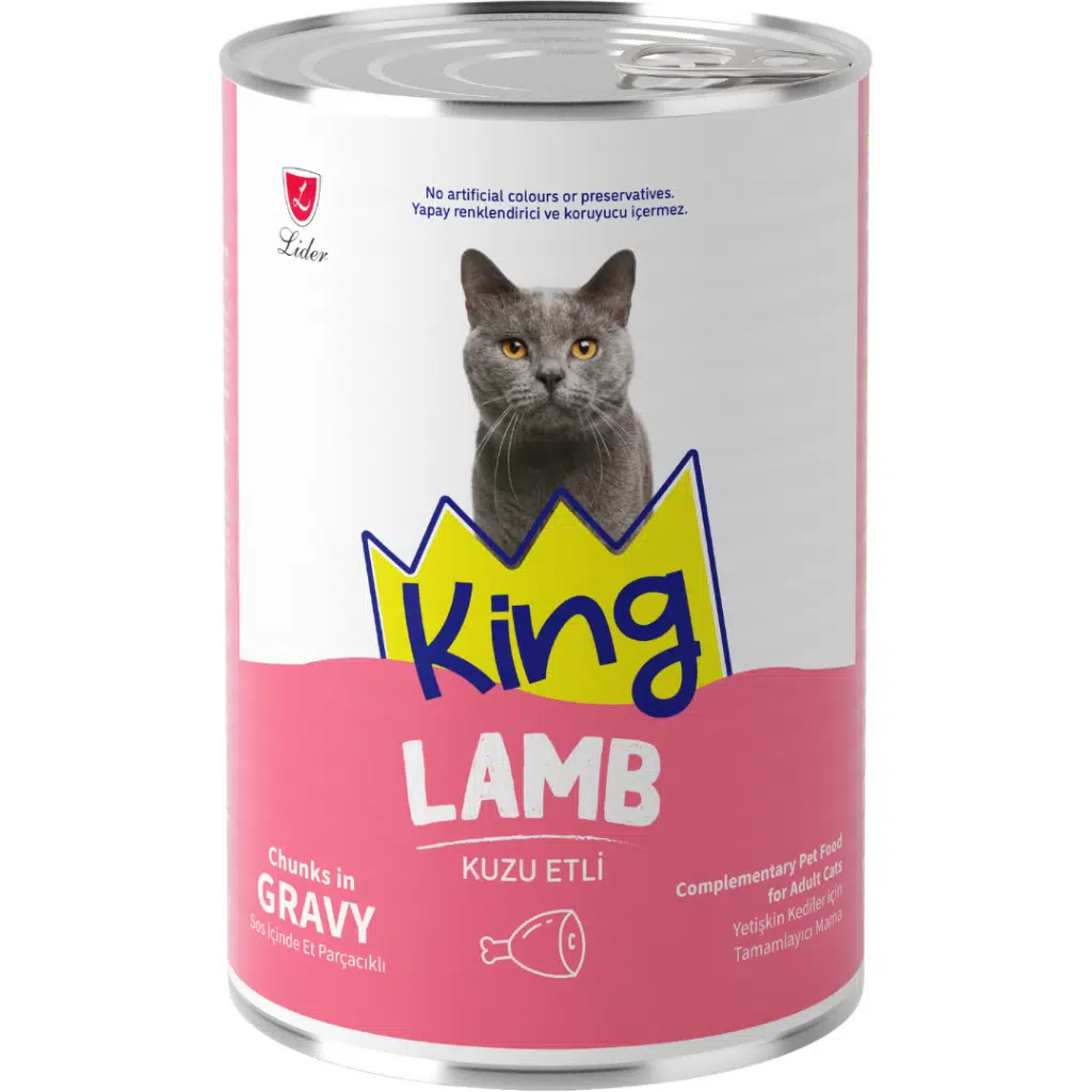 King Sos İçinde Et Parçacıklı Kuzu Etli Yetişkin Kedi Konservesi 400 Gr