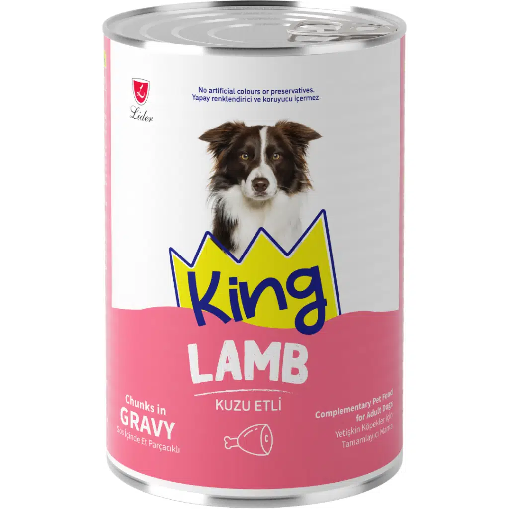 King Sos İçinde Et Parçacıklı Kuzu Etli Yetişkin Köpek Konservesi 400 Gr