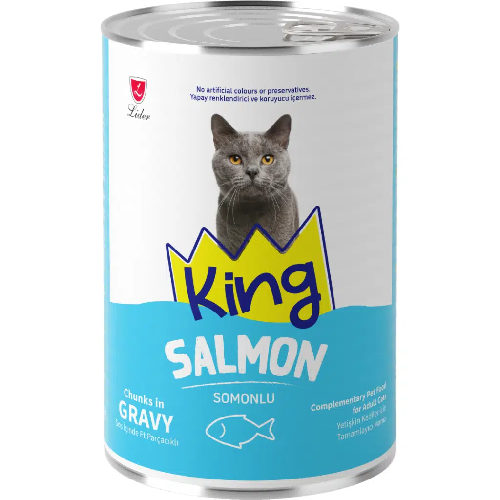 King Sos İçinde Et Parçacıklı Somonlu Yetişkin Kedi Konservesi 400 Gr