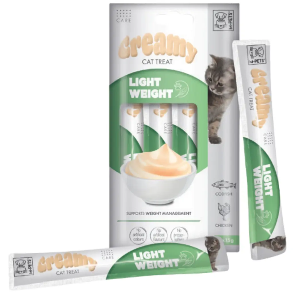 M-PETS Creamy Fonksiyonel Light Weight Morina Balıklı ve Tavuklu Krema Kedi Ödülü 4x15 Gr
