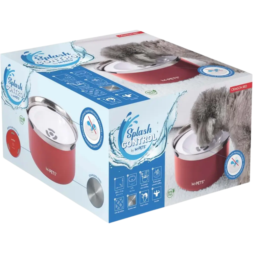 M-Pets Splash Control Metal Su Kabı Kırmızı 3.7 Litre