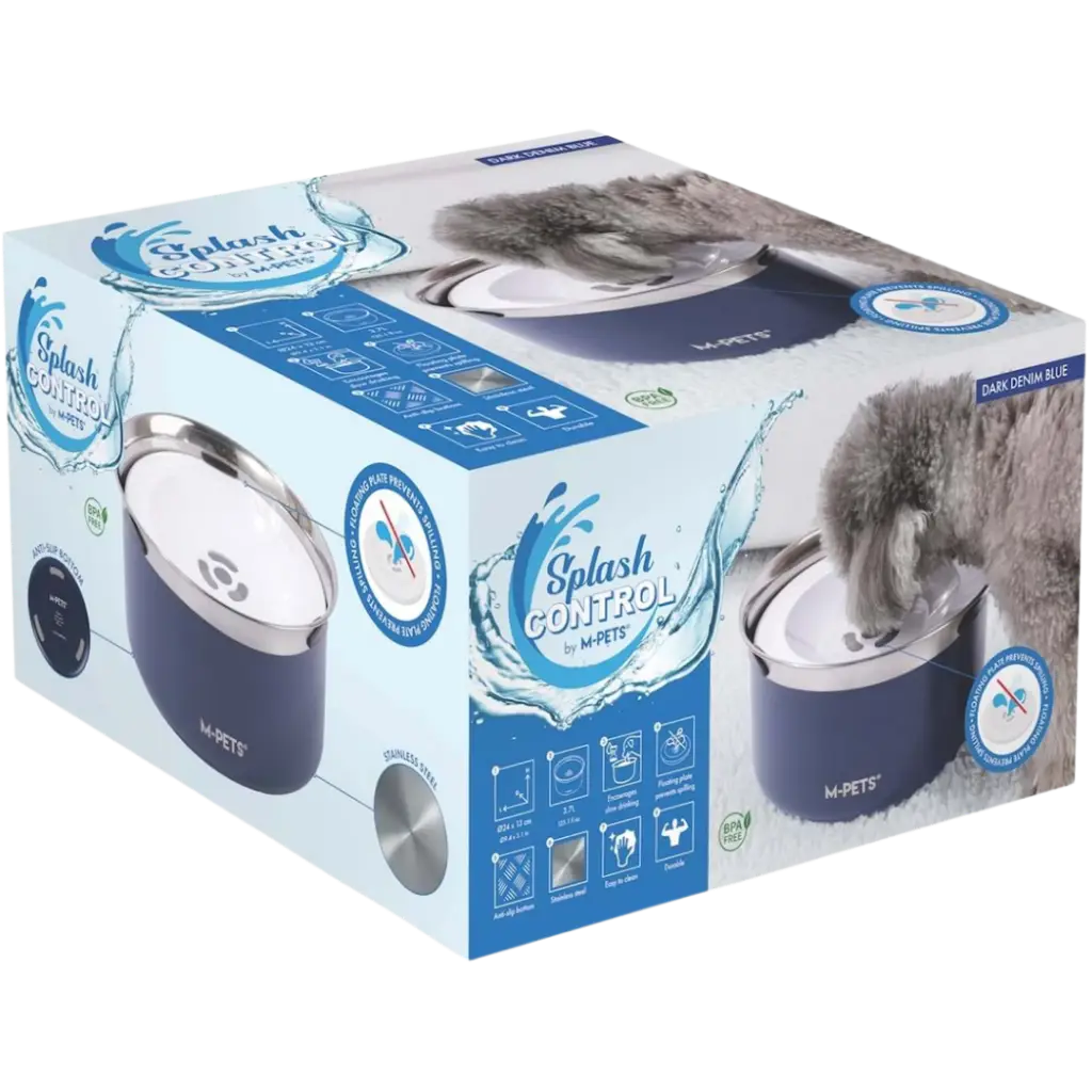 M-Pets Splash Control Metal Su Kabı Mavi 3.7 Litre
