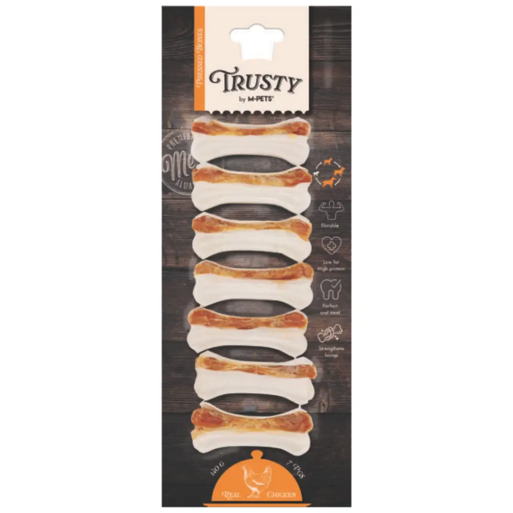 M-PETS Trusty Chicken Press Kemik Köpek Ödülü 7 Li 140 Gr