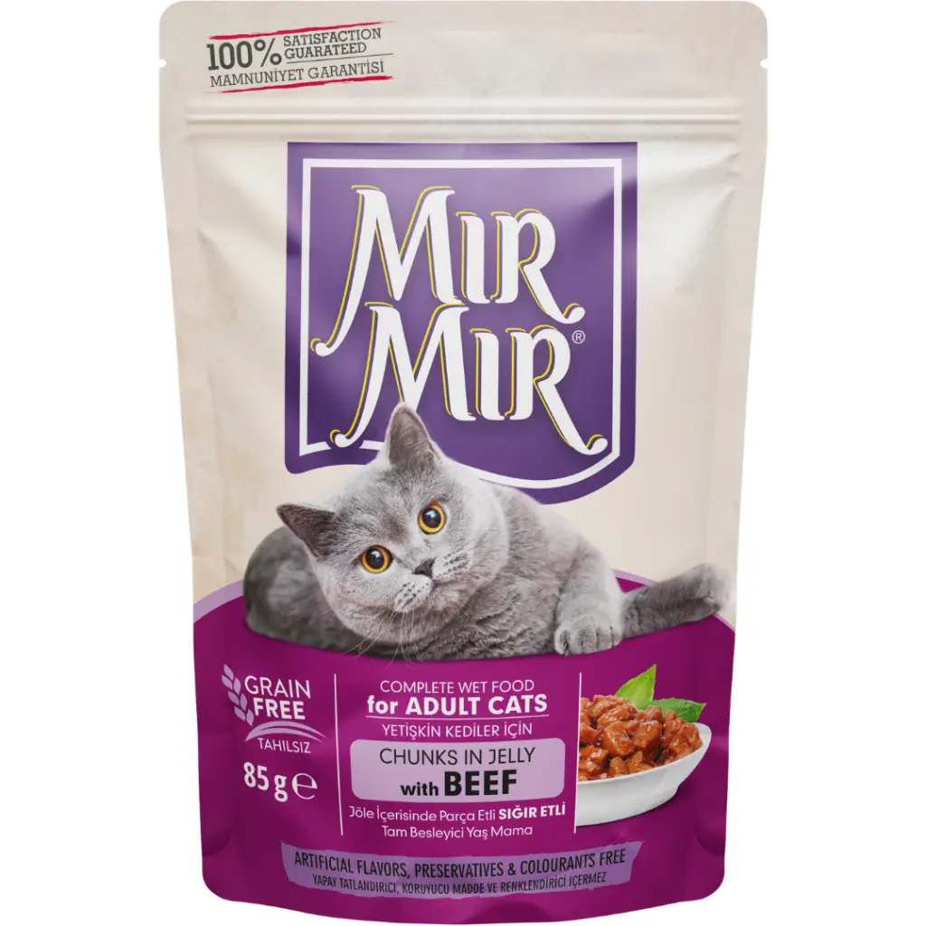 MırMır Chunks İn Jelly Sığır Etli Tahılsız Pouch Kedi Yaş Maması 85 Gr