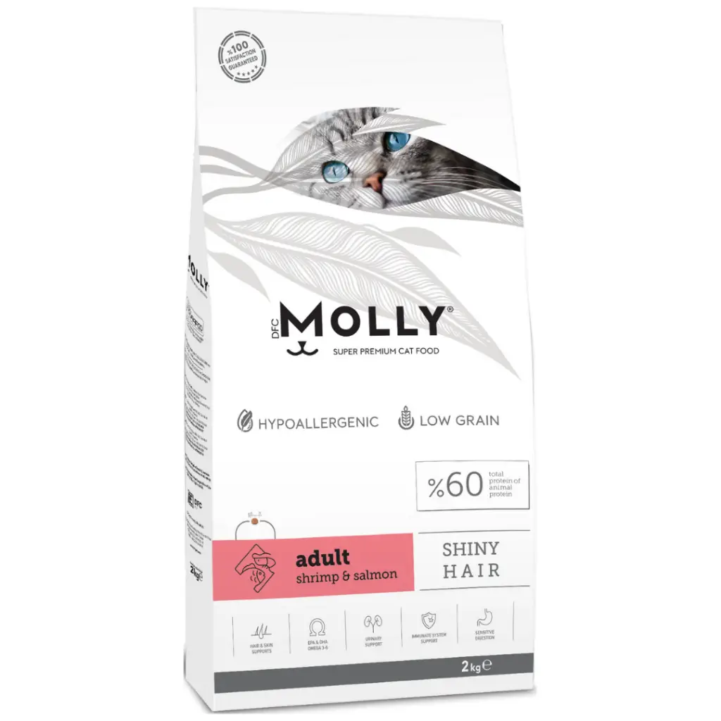 Molly Düşük Tahıllı Hypoallergenic Shiny Hair Karidesli & Somonlu Yetişkin Kedi Maması 2 Kg