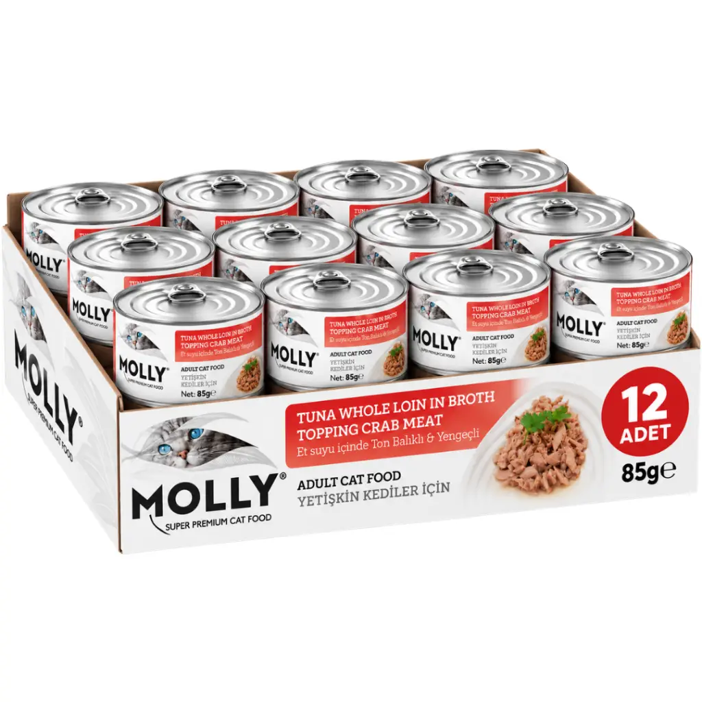 Molly Kendi Et Suyu İçinde Ton Balıklı & Yengeçli Yetişkin Kedi Konservesi 85 Gr 12 Adet